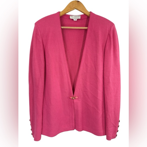 St. John Collection Jackets & Blazers - Vintage Rare St. John Pink Knit V-Neck Blazer Jacket Sz 12 Gold-Pink Buttons
